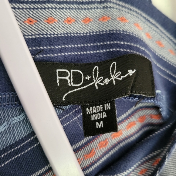 Anthropologie RD+Koko‎ Blue Striped 3/4 Sleeve V Neck Blouse Top Size M - Picture 9 of 10